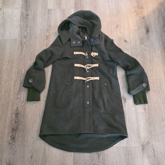 Free People Jackets & Blazers - Free People Women's S Boiled Wool Blend Midi Over Coat Pea Toggle Lined Green